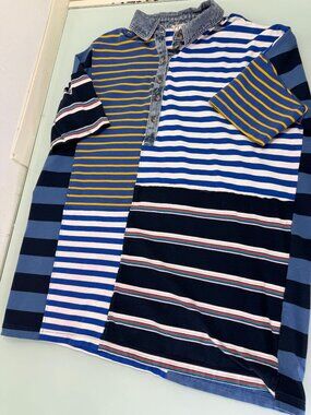 Patchwork Artsy Polo Shirt Mens Small S Cotton Stretch Short Sleeve